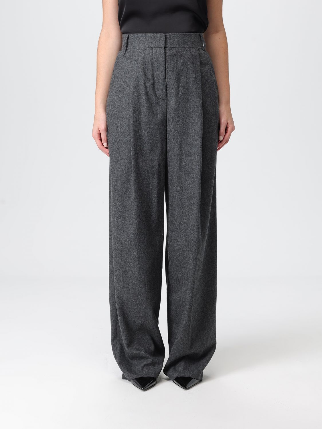 Emporio Armani Wool Checked Trousers In Gray