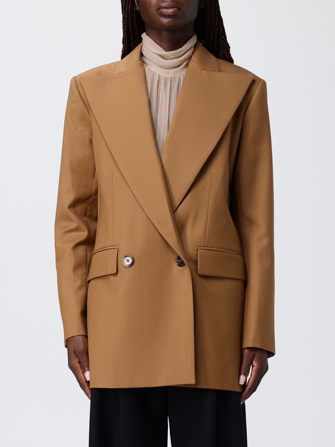 Nina Ricci Double-breasted Jacket In Wool Gabardine In Brown