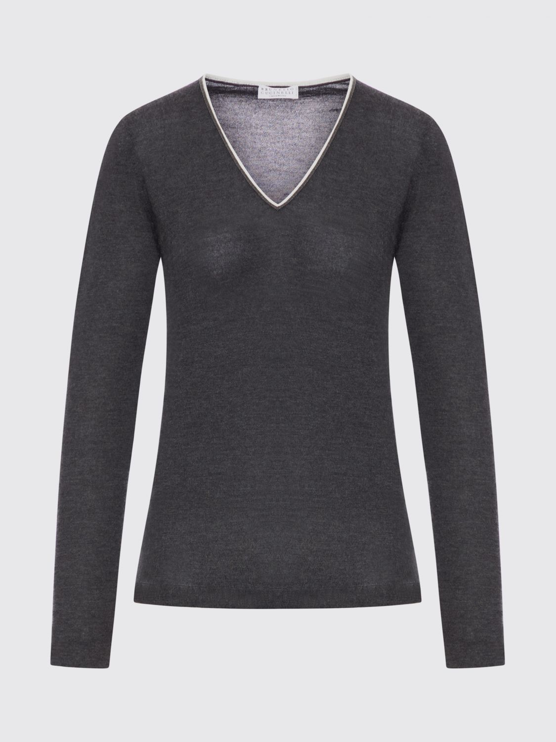 Brunello Cucinelli Wool Sweater With Contrasting Trim In Gray
