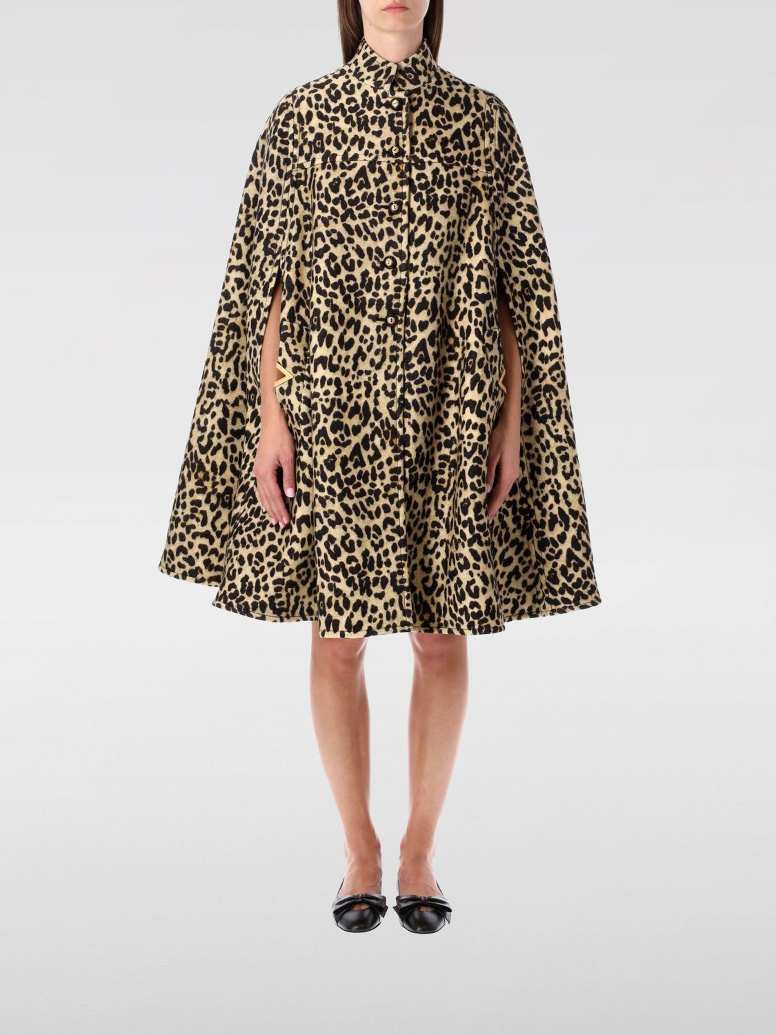 Valentino Garavani Cape In Animalier Cloth In Brown