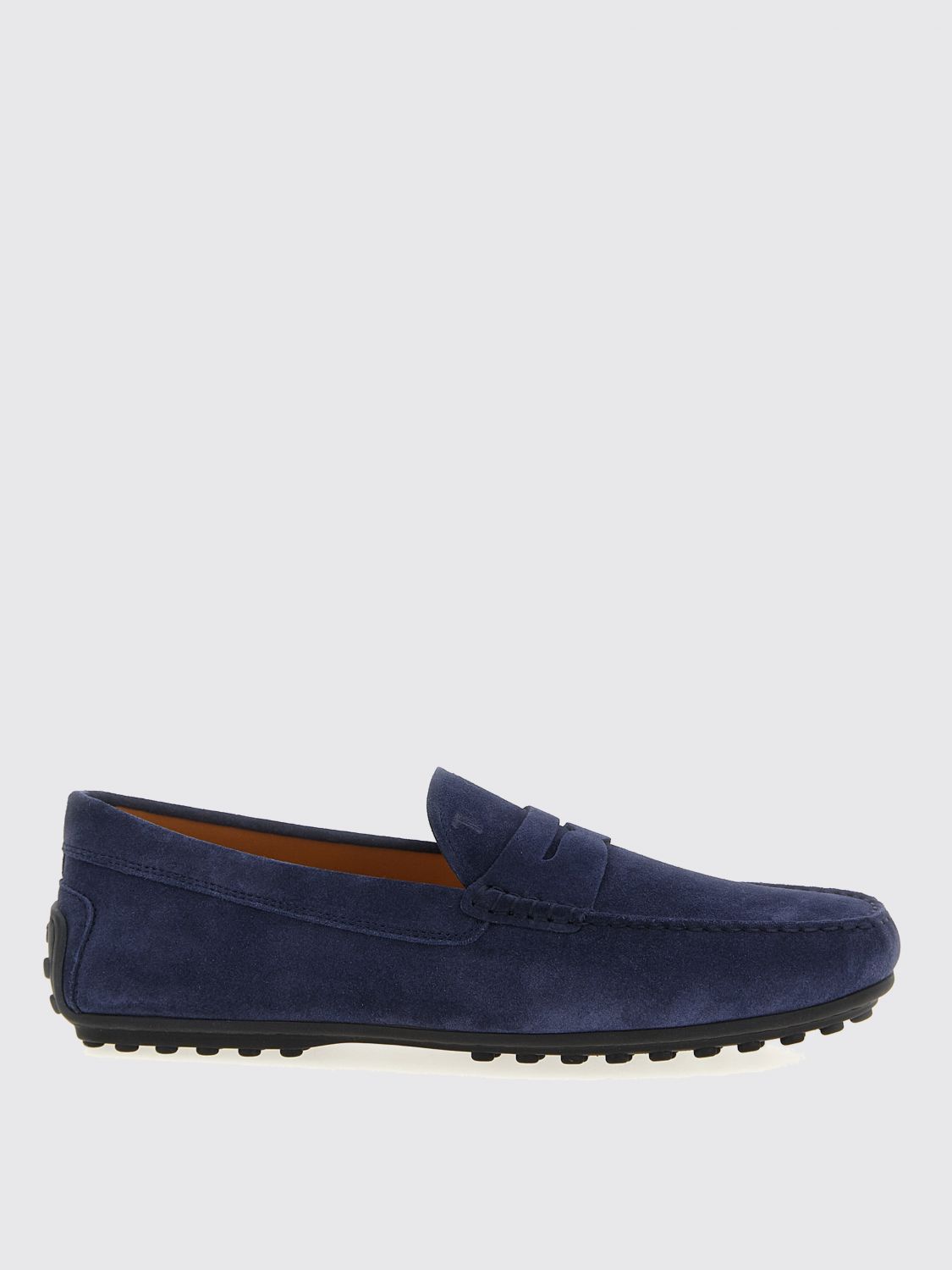Tod's Round Toe Suede Loafers With Rubber Sole In Blue