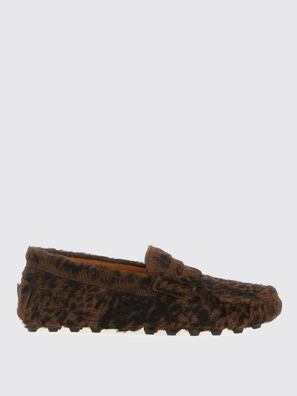 Tod's Textured Calfskin Leather Moccasins With Leopard Print In Brown