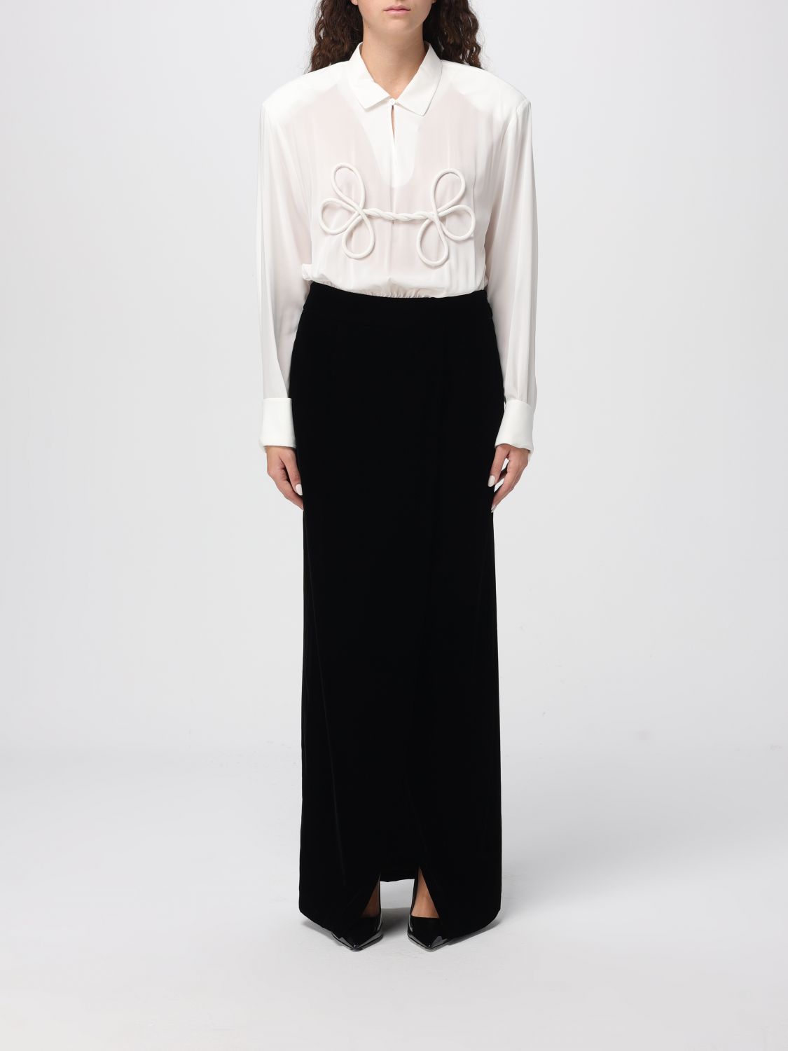 Emporio Armani Mixed Media Maxi Dress In Black