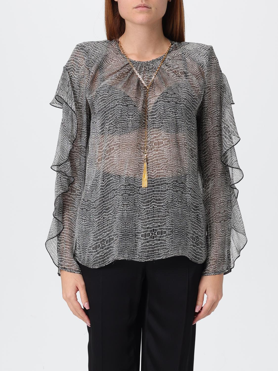 Elisabetta Franchi Silk Shirt With Layered Ruffle Detail In Black
