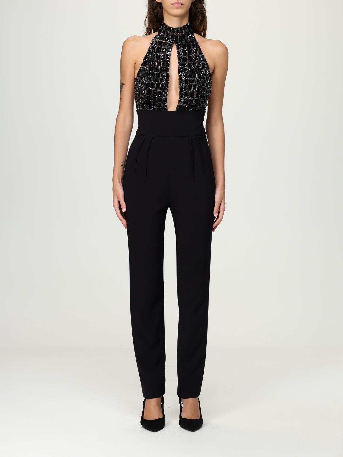 Elisabetta Franchi Jumpsuit With Paillettes In Black