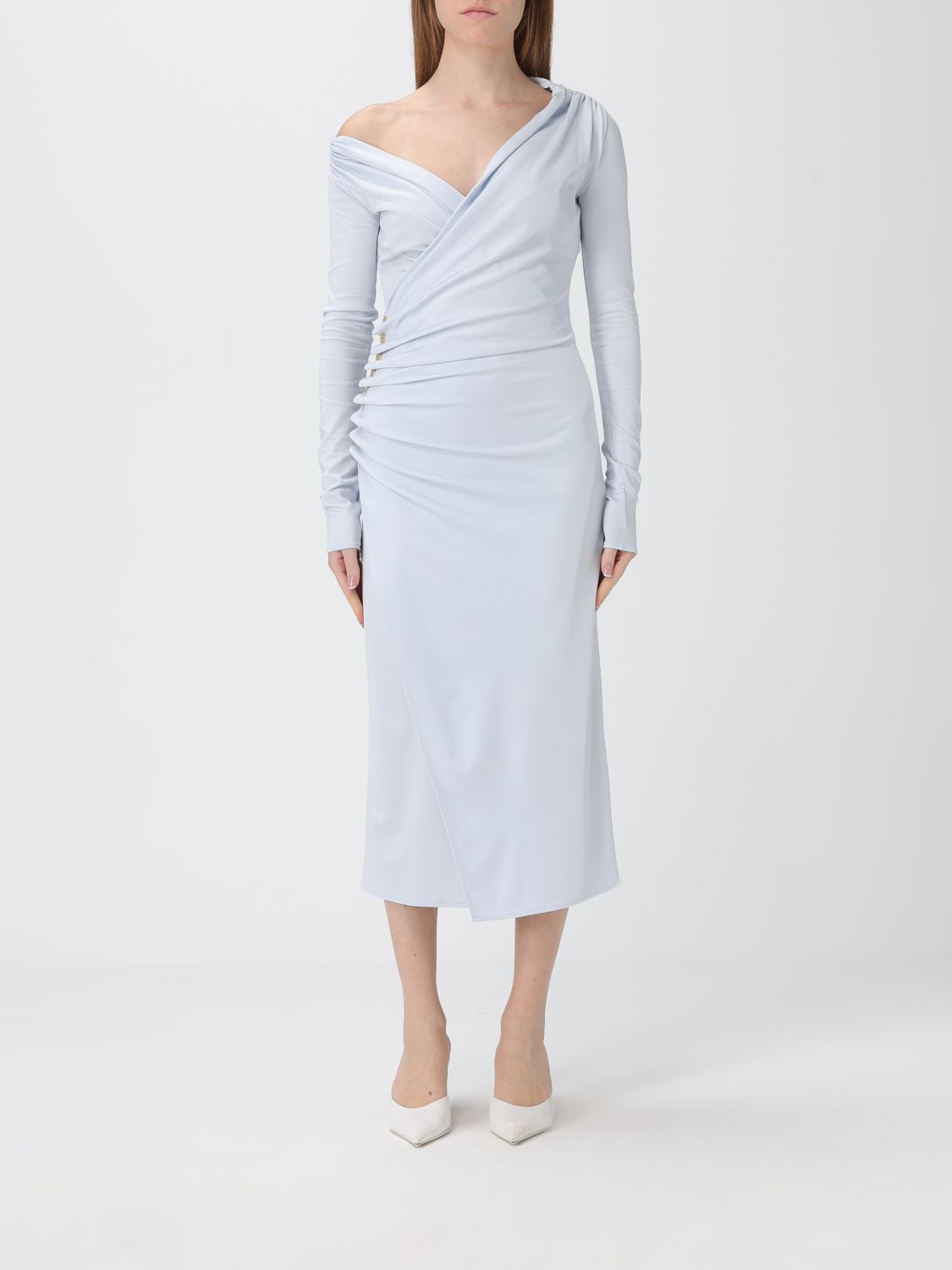 Elisabetta Franchi Jersey Dress With Jewel Buttons In White