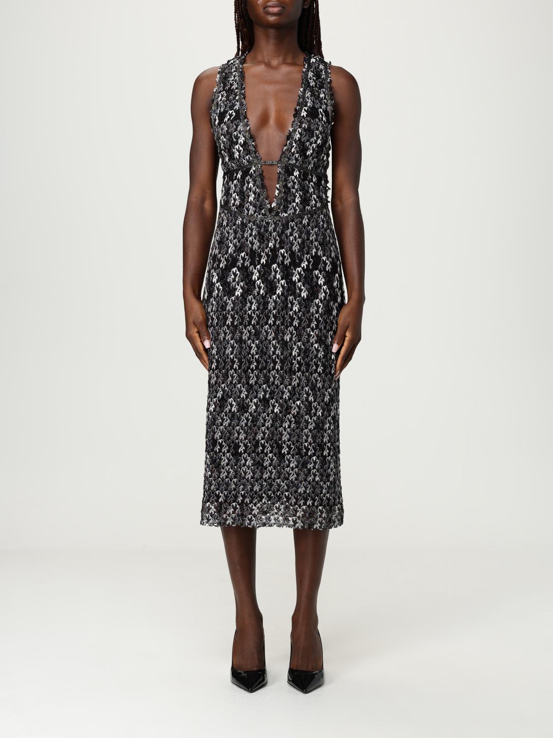 Missoni Midi Dress With V-neck And Embroidered Lace In Gray