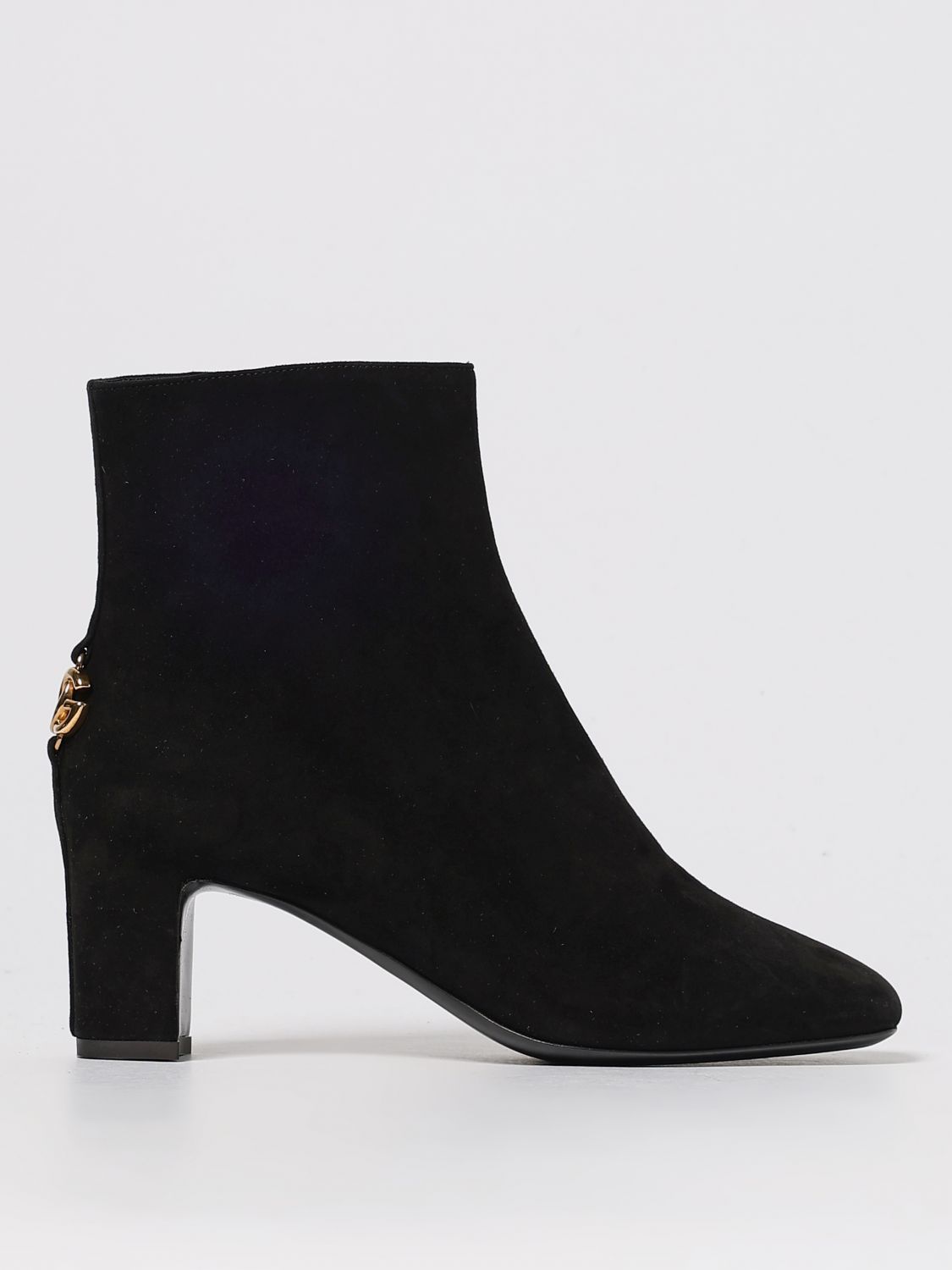 Dolce & Gabbana Black Ankle Boots With Dg Logo Plaque On The Back In Suede Woman In Black