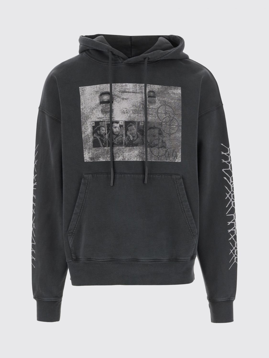 44 Label Group Print-detail Drawstring Hoodie In Black