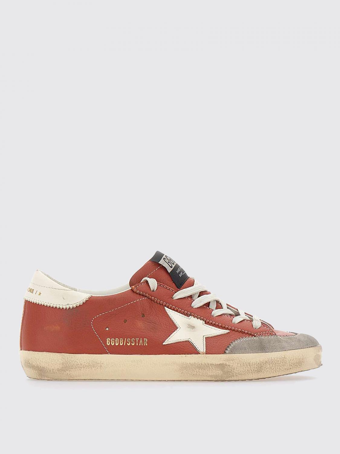 Golden Goose Super-star Distressed Suede-trimmed Leather Sneakers In Red