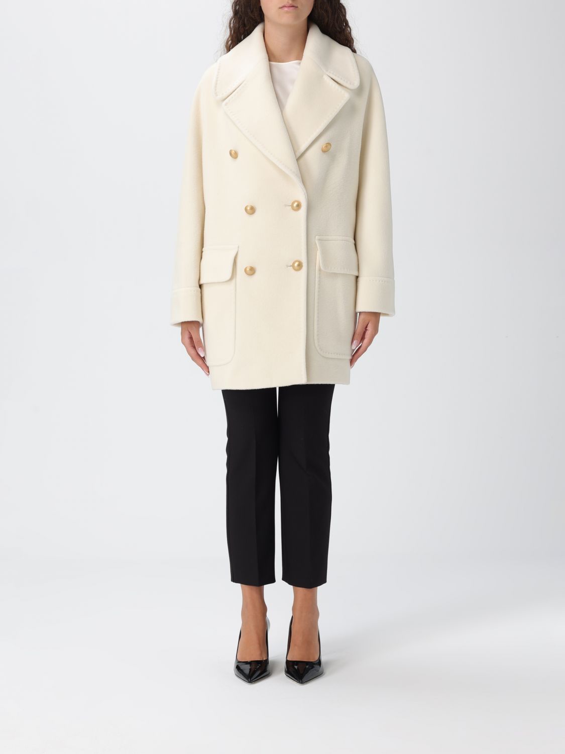 Tagliatore Double Breasted Short Coat In Yellow