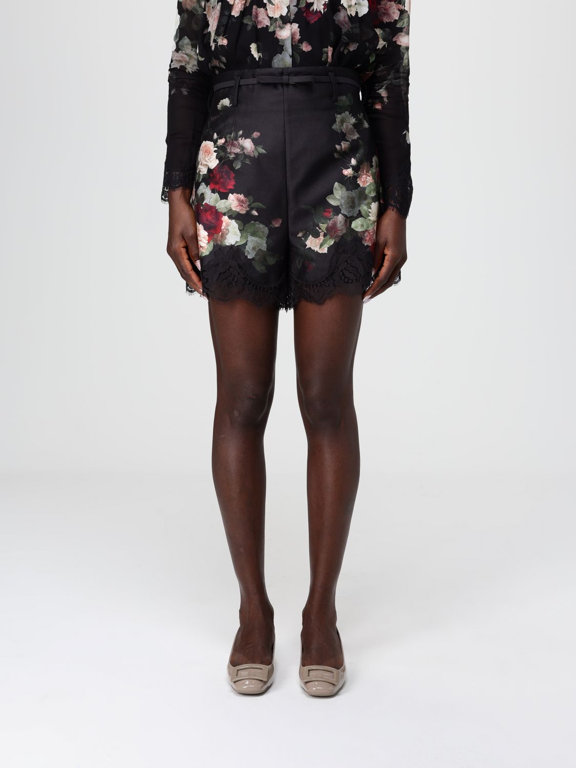Zimmermann High-waisted Silk-cotton Blend Shorts With Lace Trim In Black