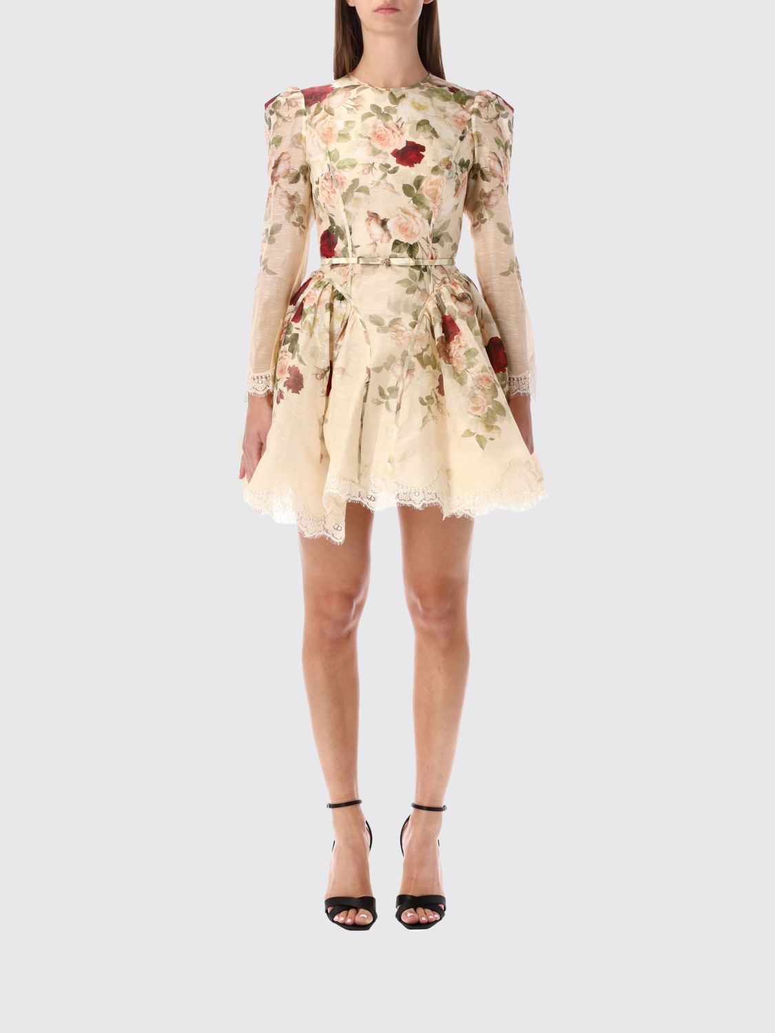 Zimmermann Hypnotic Silk Linen Lace Trim Mini Dress In Brown