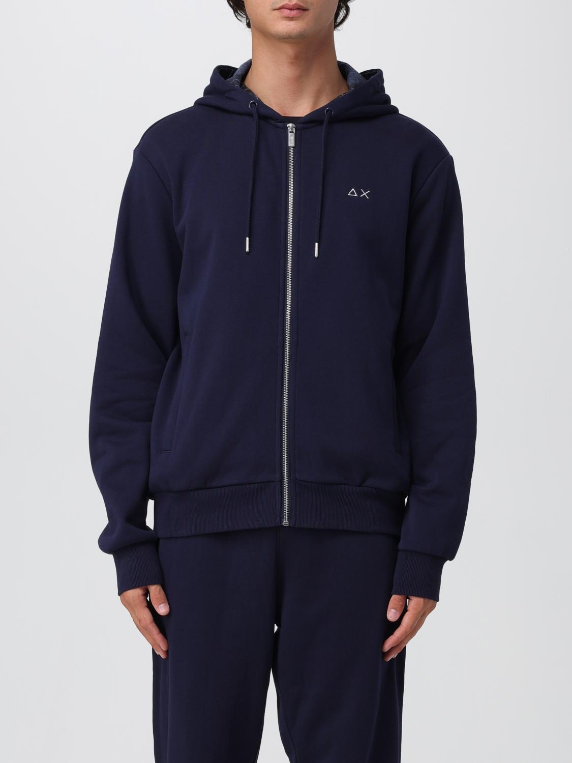 Sun 68 Zip Hoodie With Contrasting Fabric In Blue