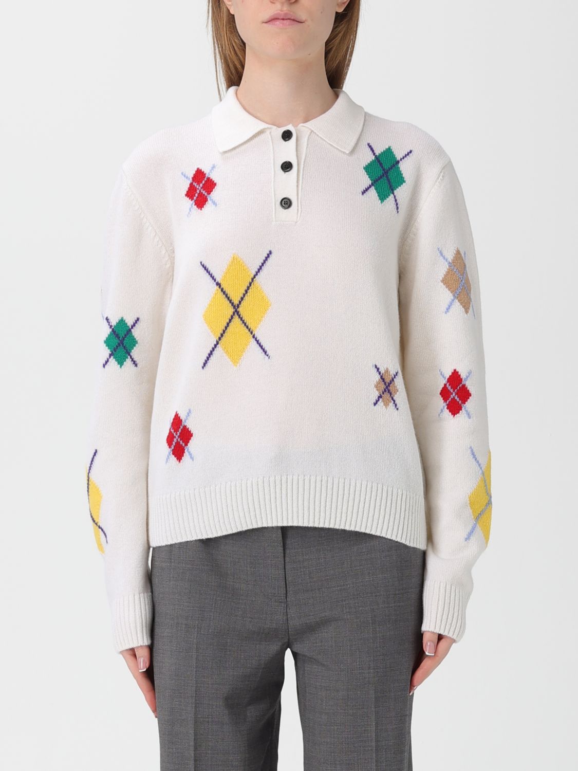 Msgm Wool & Cashmere Polo Sweater In White