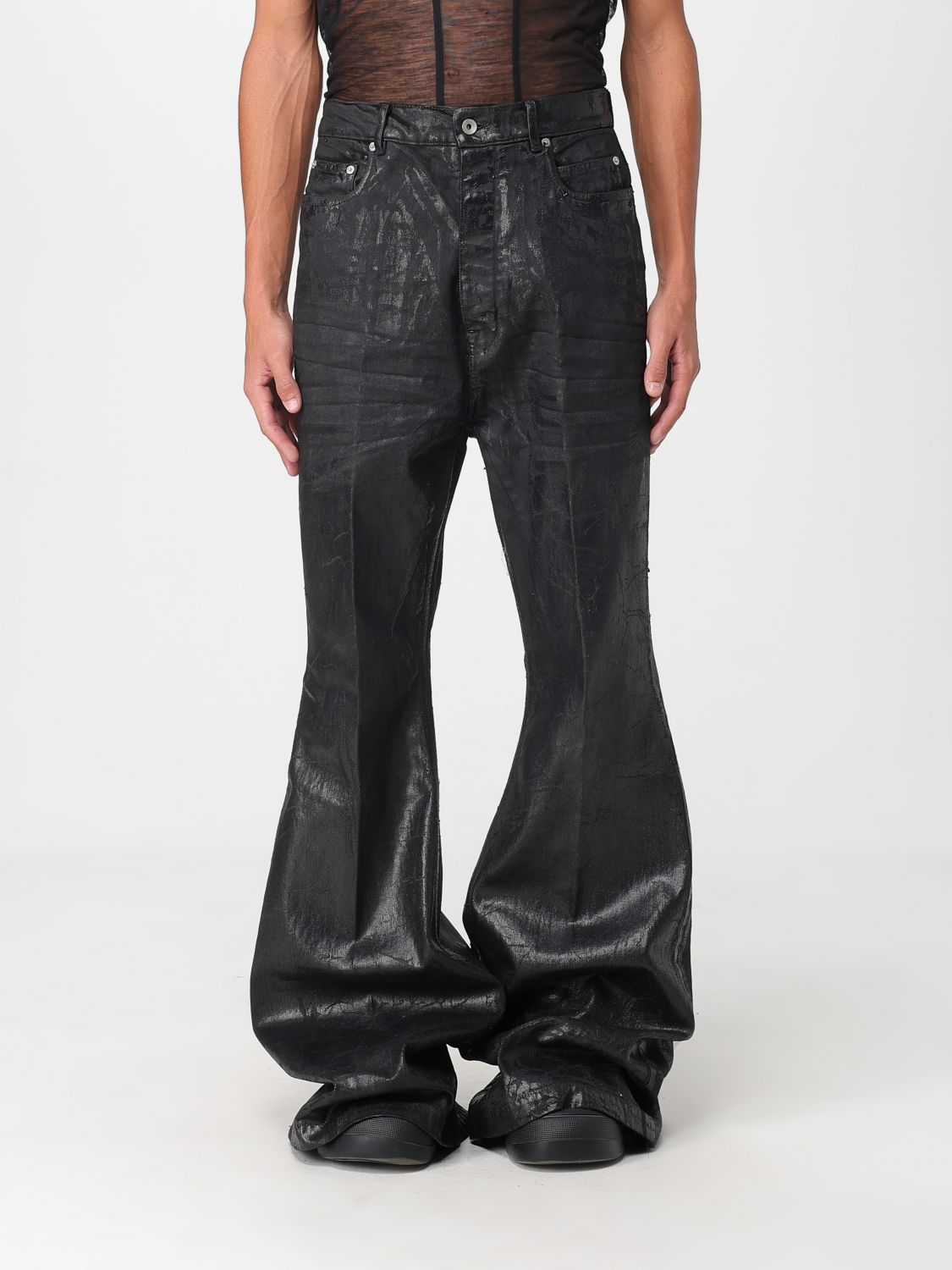 Rick Owens Metallic-effect Flared Trousers In Black