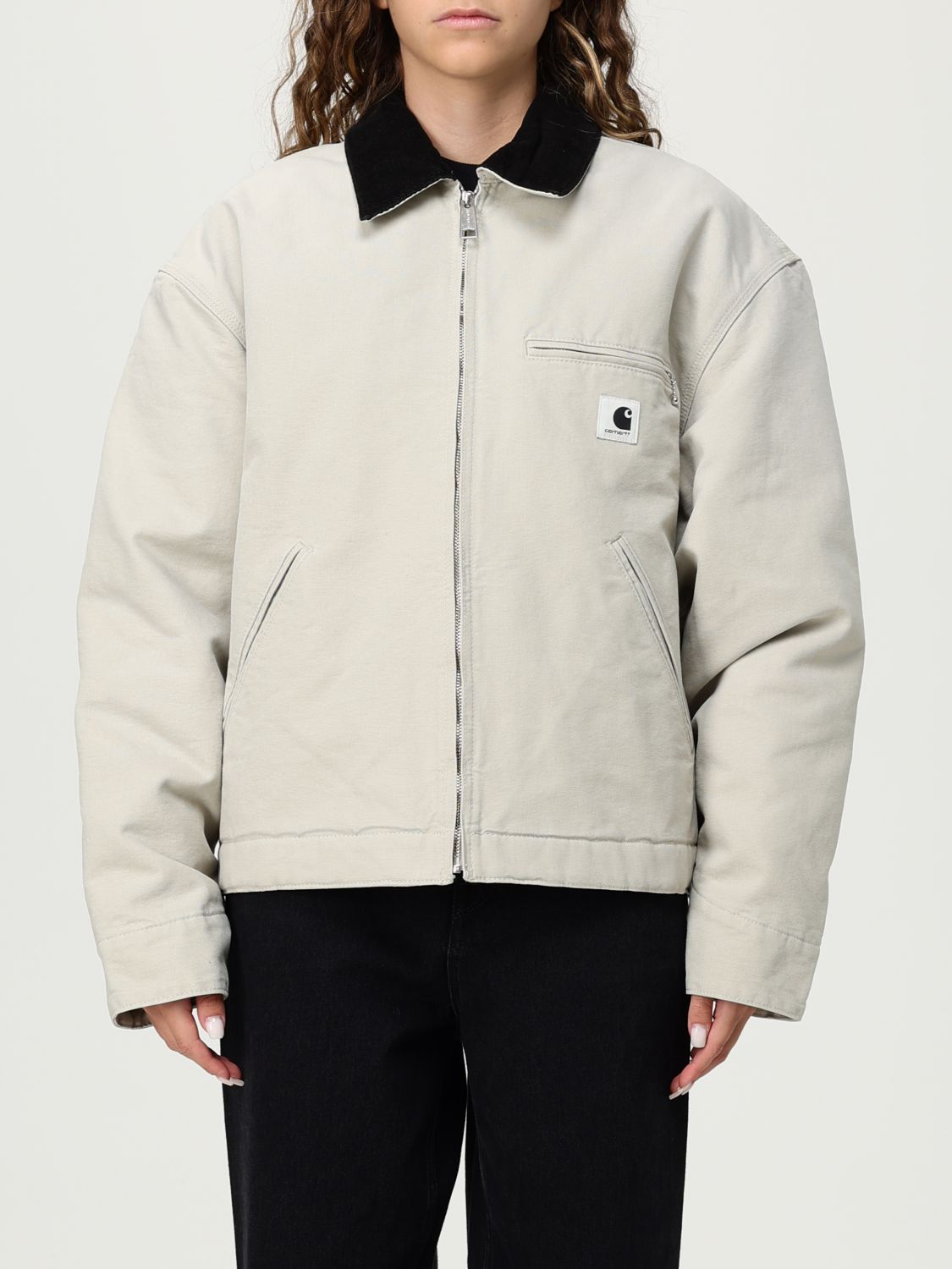 Carhartt Corduroy-collar Zip-front Jacket In White