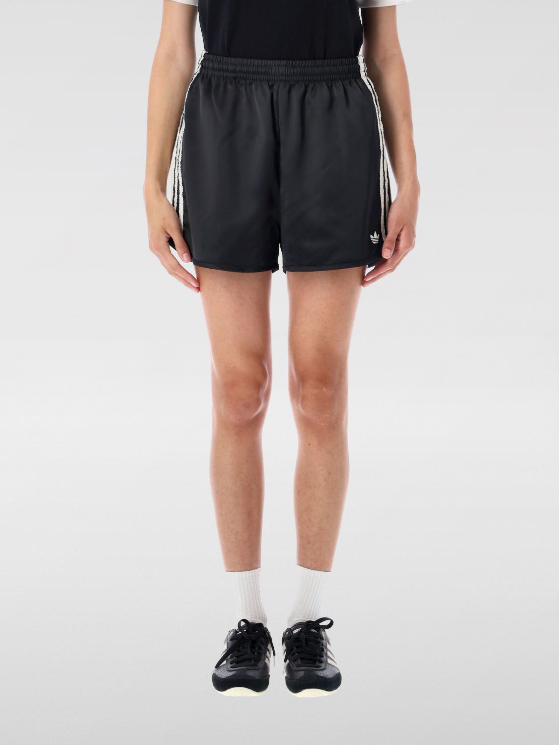 Adidas Originals Satin Ruffled Stripes Loose Fit Shorts In Black