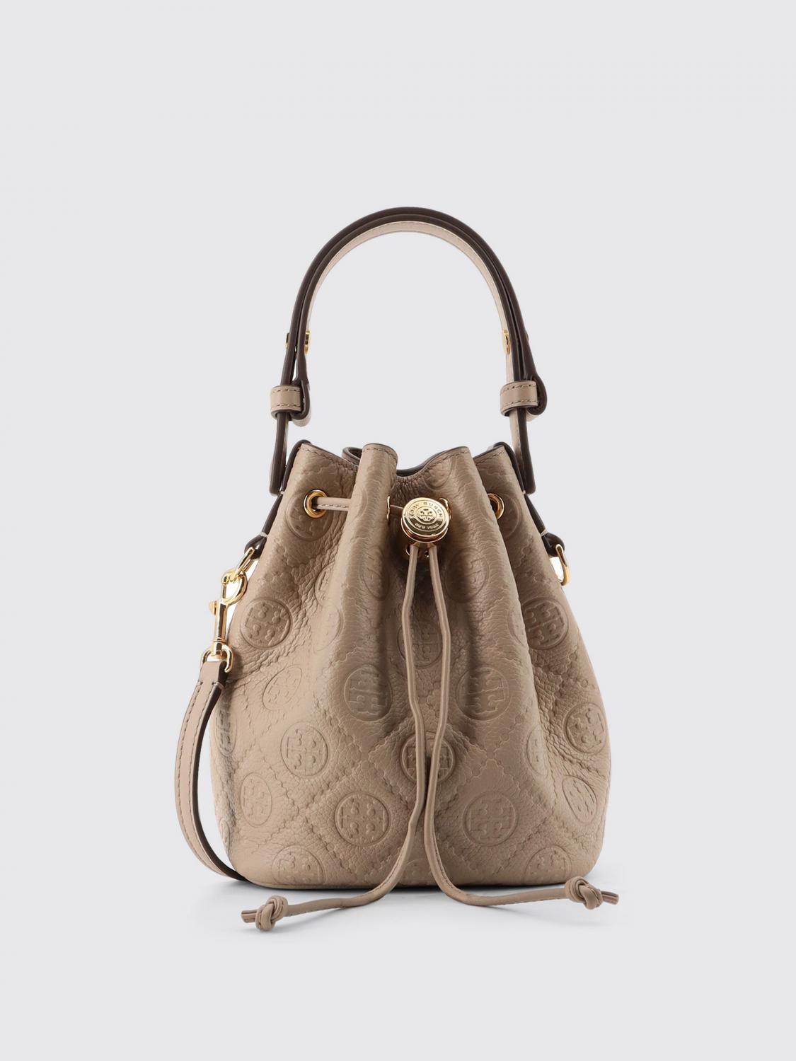 Tory Burch T Monogram Pebble Mini Leather Bucket Bag In Neutral