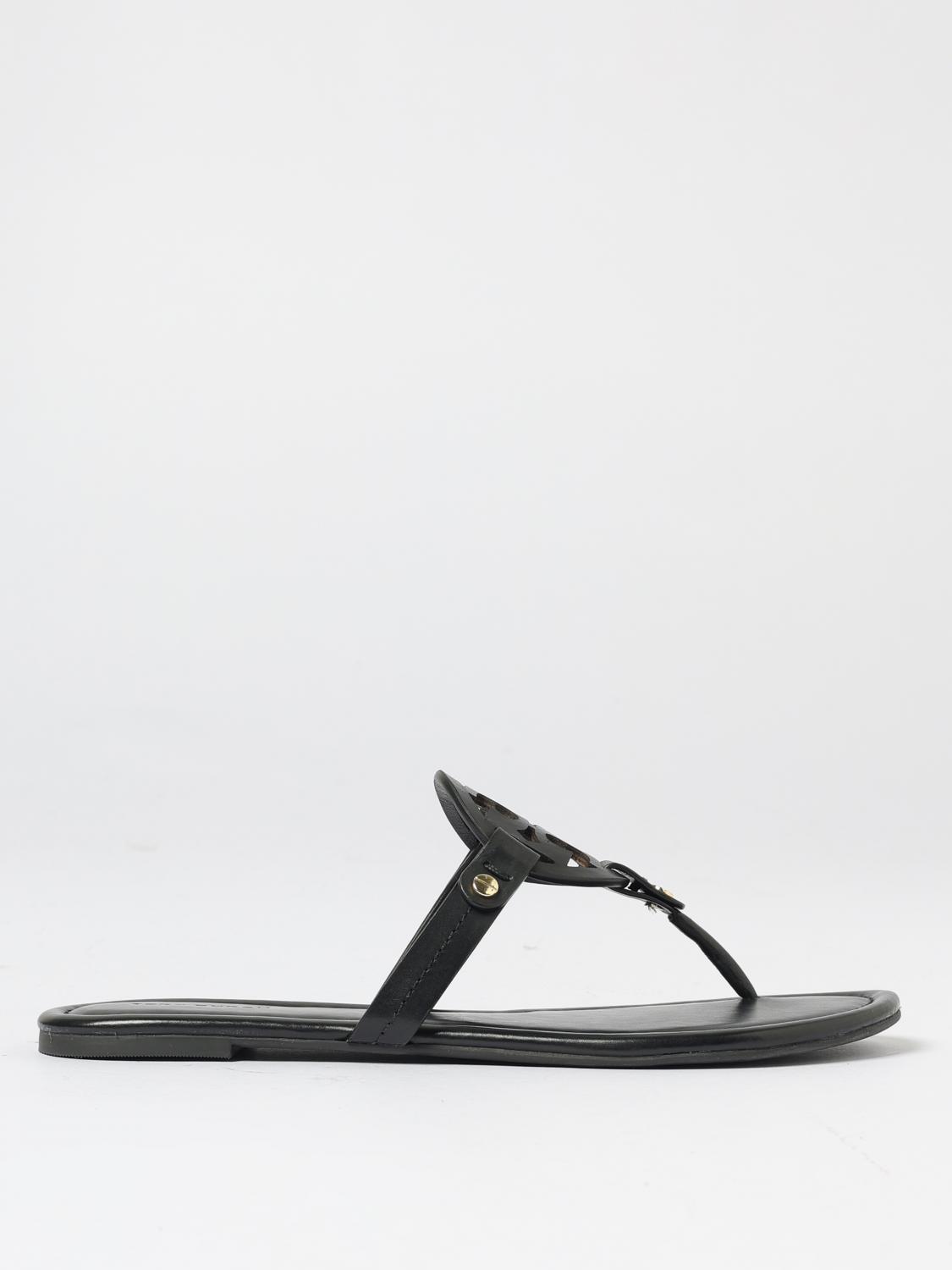 Tory Burch Leather Sandals With Logo On The Front In Black