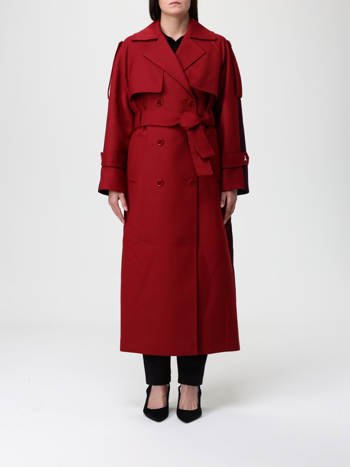 Patrizia Pepe Double-breasted Wool Trench Coat In Red