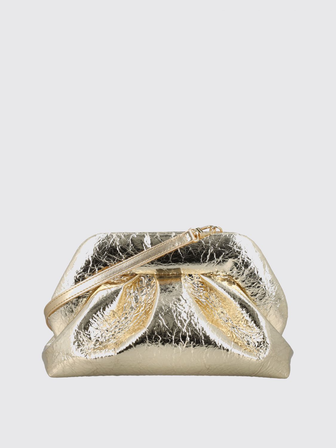 Themoirè Metallic Folded Clutch Detachable Strap In Gold
