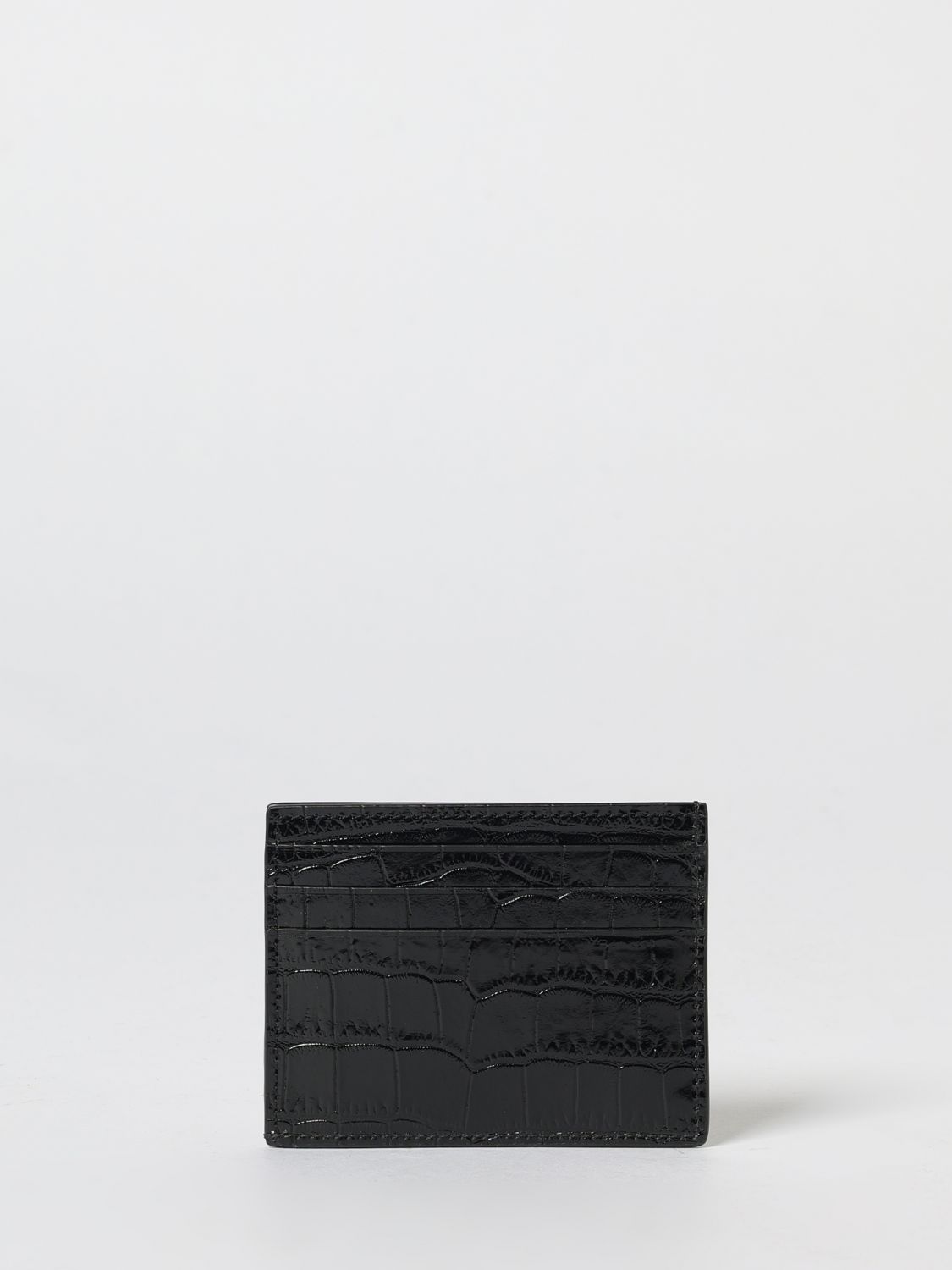 Tom Ford Card Holder In Shiny Crocodile Print Leather In Black