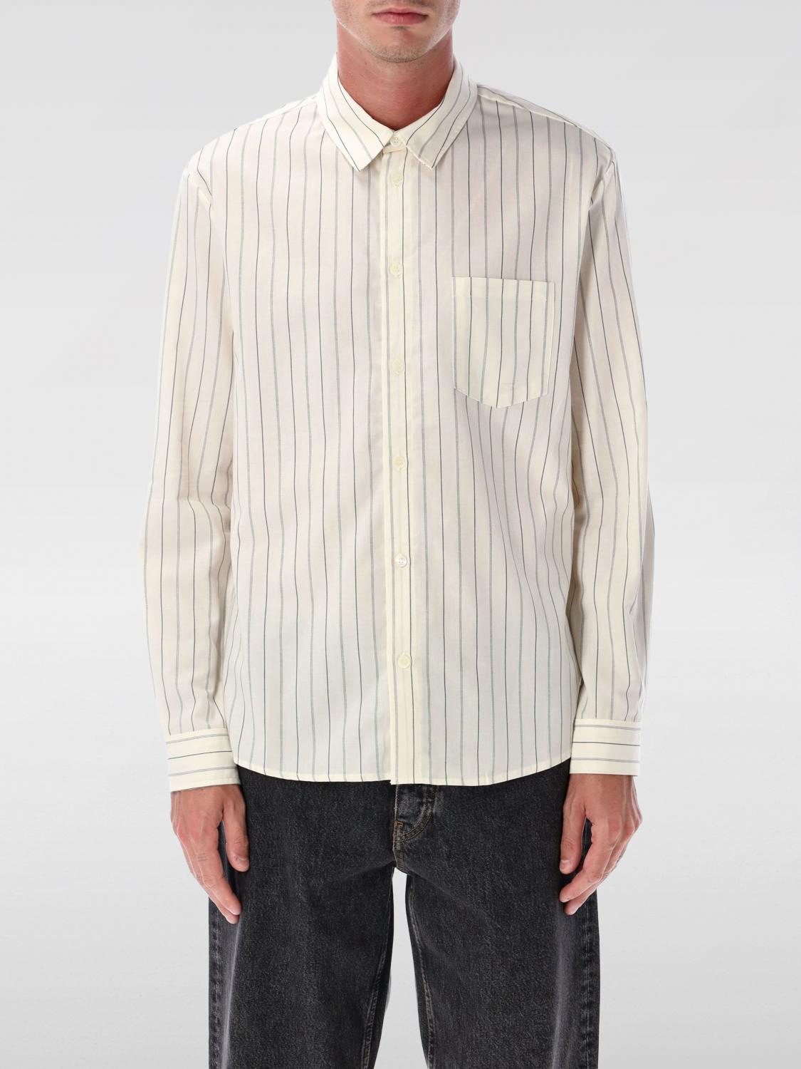 Apc Striped Long Sleeve Shirt With Chest Pocket In White