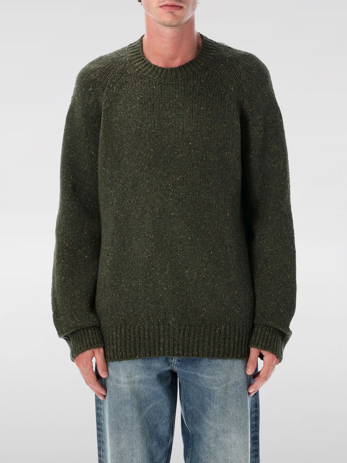 Apc Textured Knit Sweater Raglan Sleeves In Green