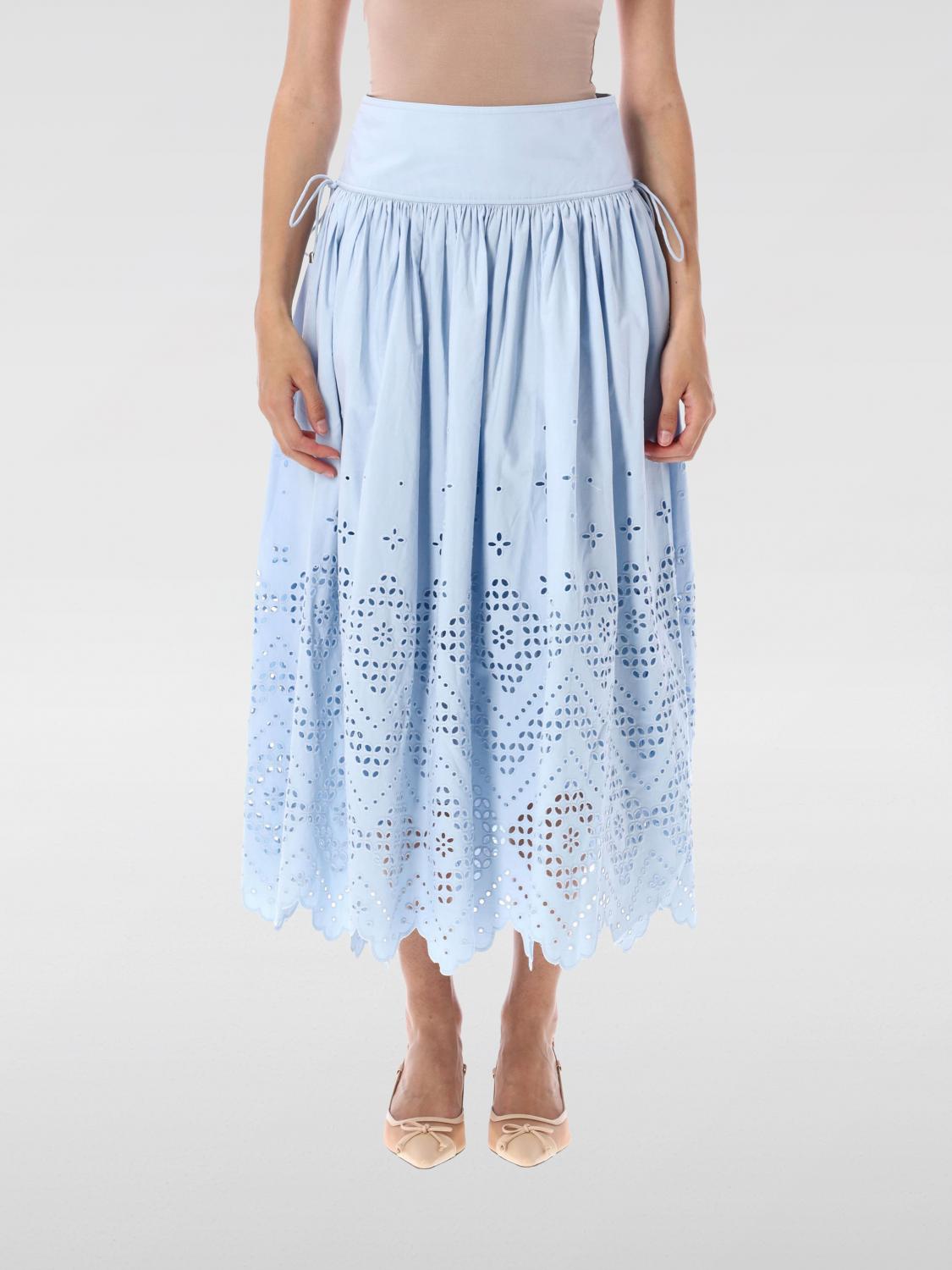 Self-portrait Cotton Broderie Midi Skirt In Blue