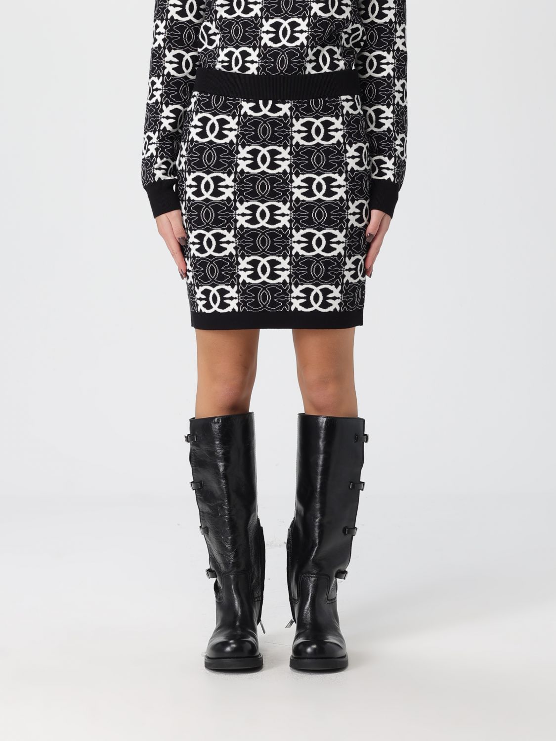 Pinko Elasticated-waistband Logo-patterned Skirt In Black