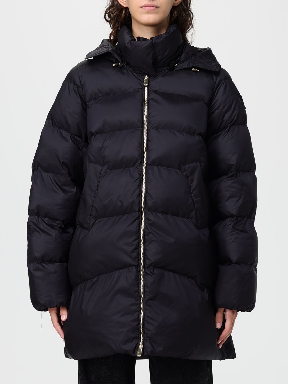 Pinko Brown Puffer Jacket With High Collar In Black