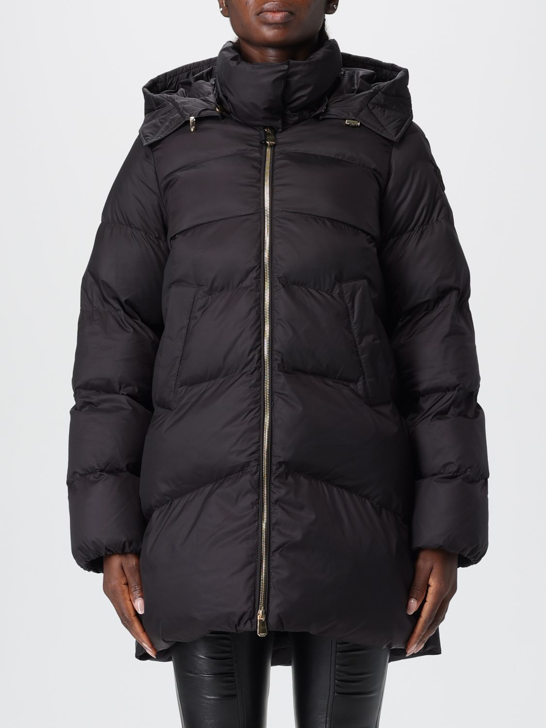 Pinko Brown Puffer Jacket With High Collar In Blue