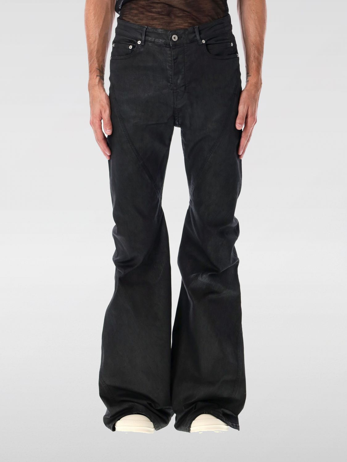 Rick Owens Drkshdw Flare Stitched Pockets Belted Trousers In Black