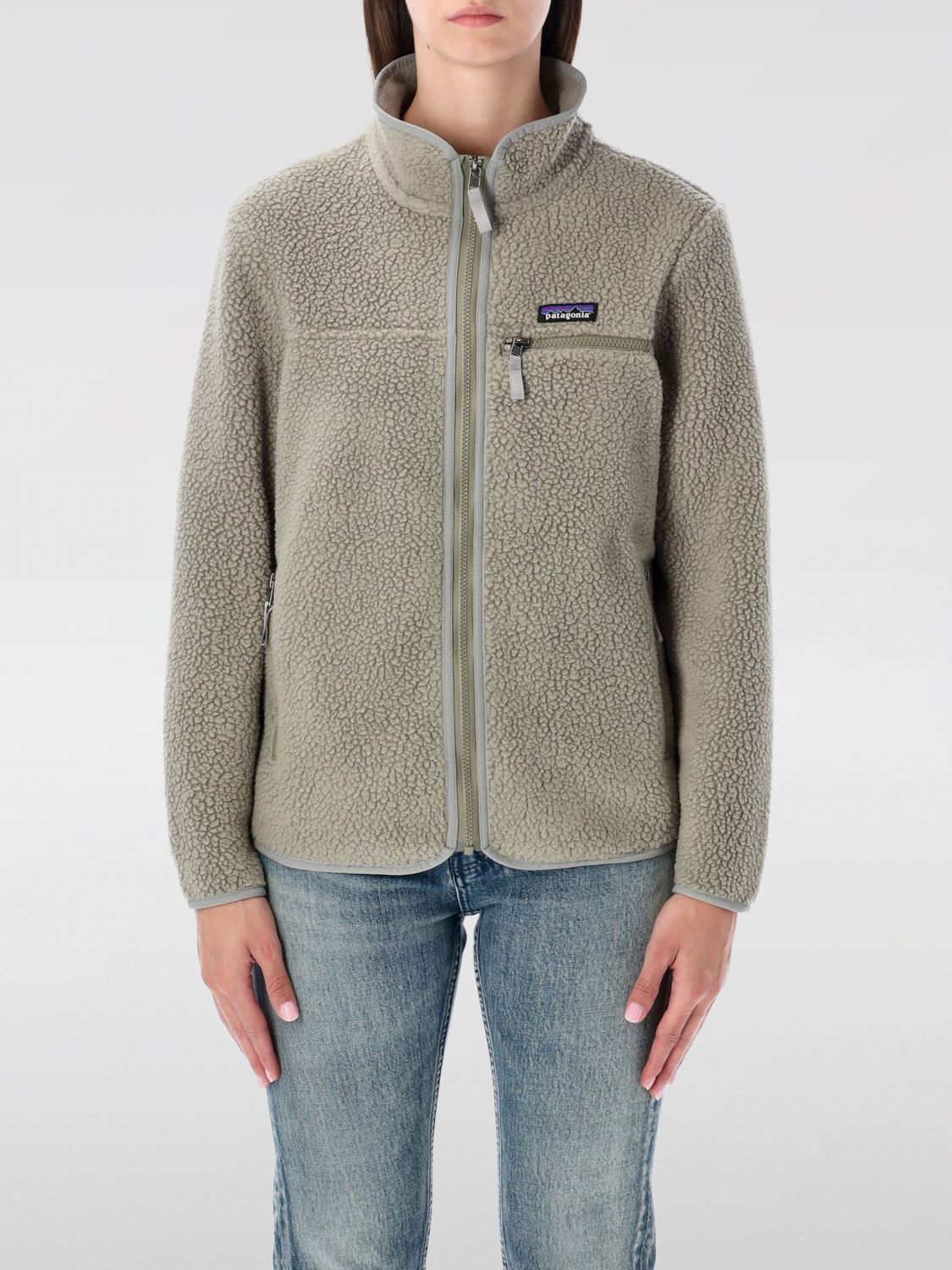 Patagonia Fleece Jacket With Stand-up Collar And Pockets In Gray