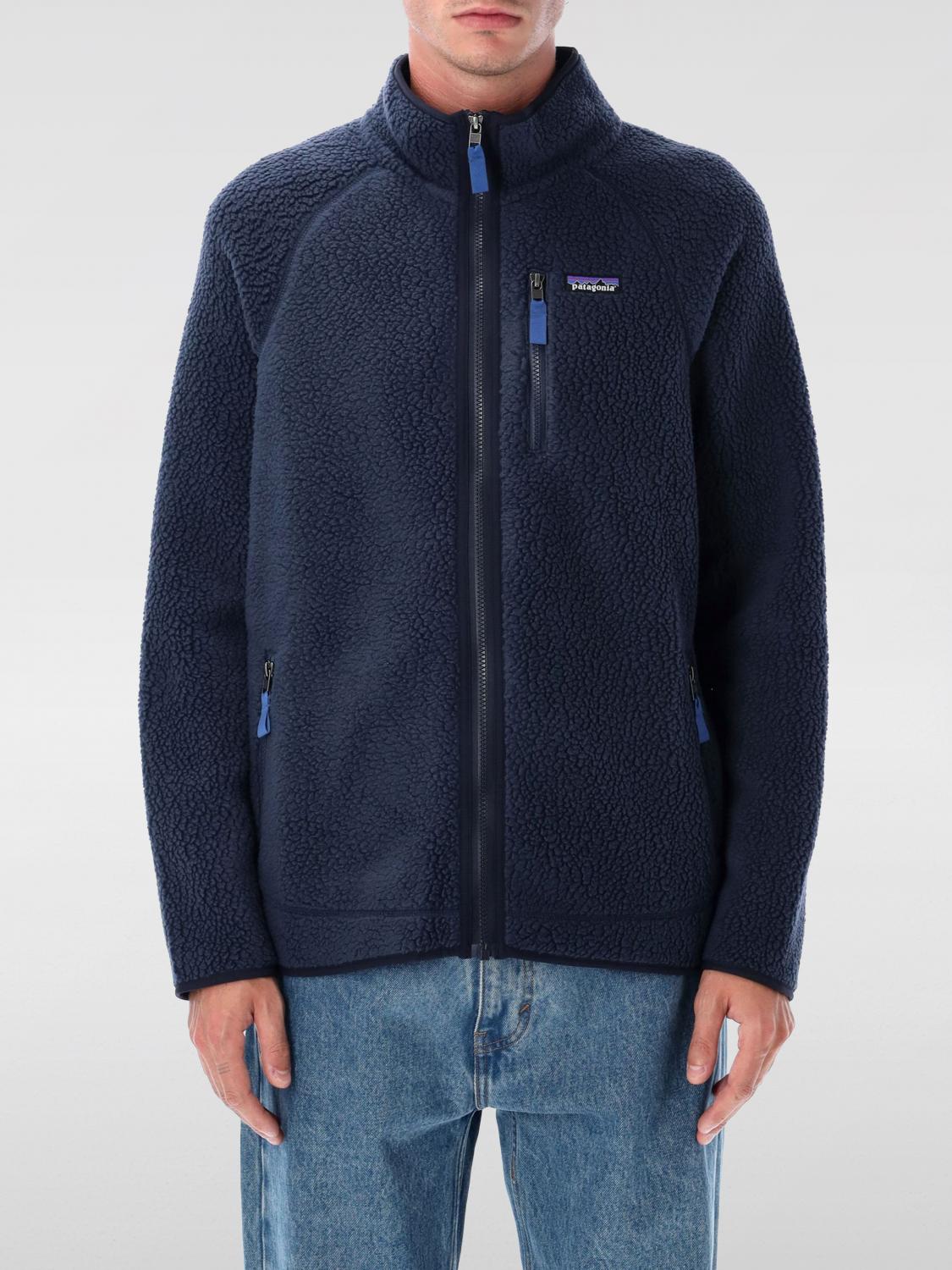 Patagonia Textured Fleece Casual Jacket With Stand Collar In Blue