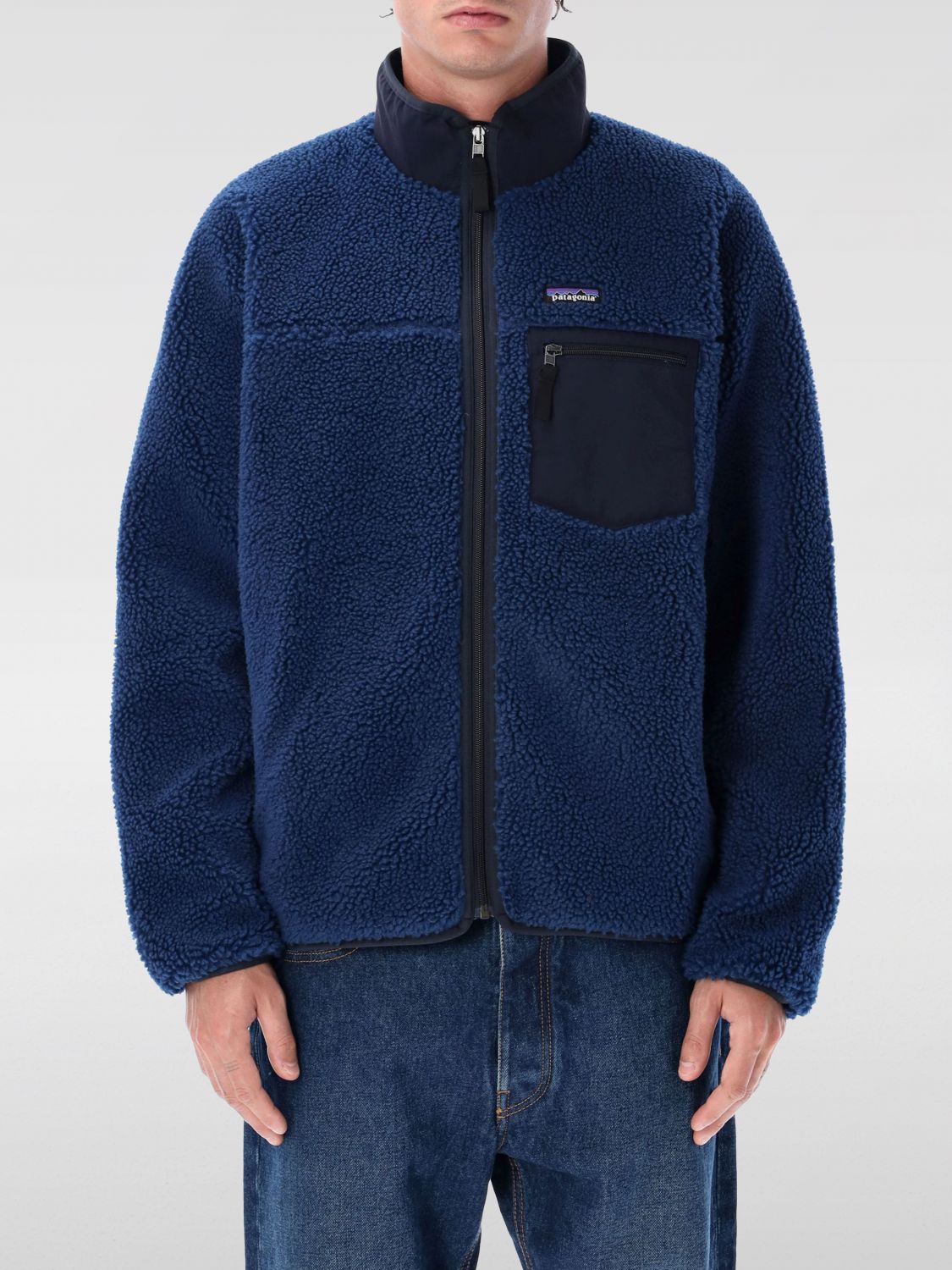 Patagonia Blue Stand Collar Logo Jacket In Blue