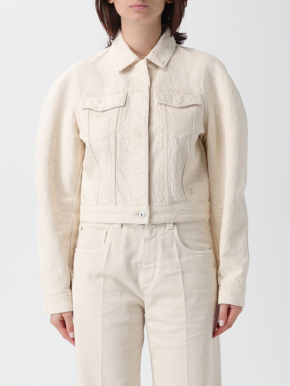 Jacquemus Nîmes Meio Copped Denim Jacket In Animal Print