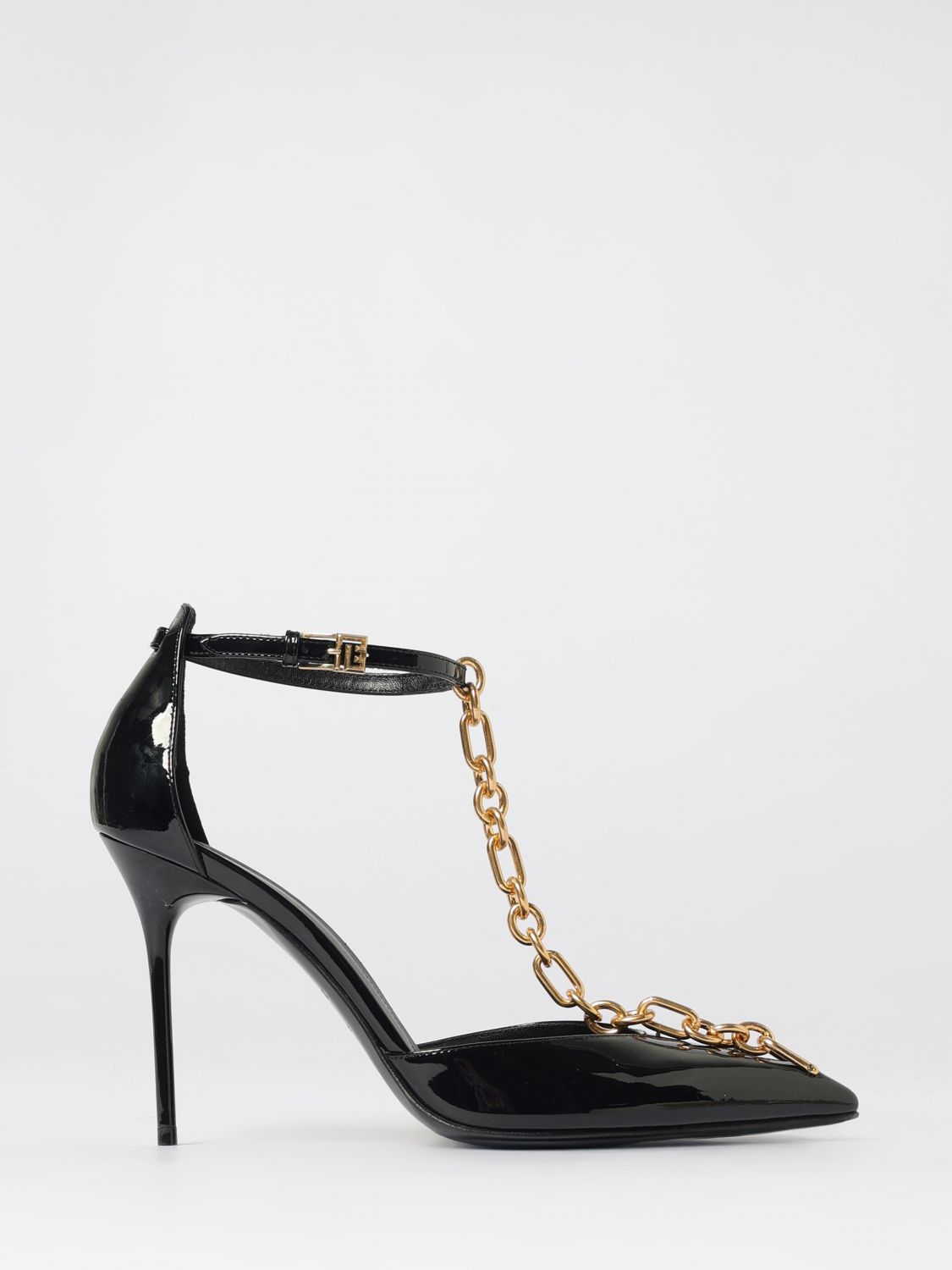 Balmain Sync Patent Leather Chain T-strap Pumps In Black
