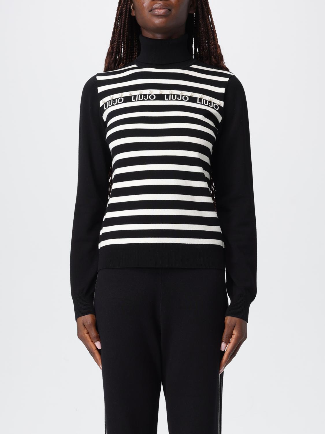 Liu •jo Pearl-embellished Striped Sweater In Black
