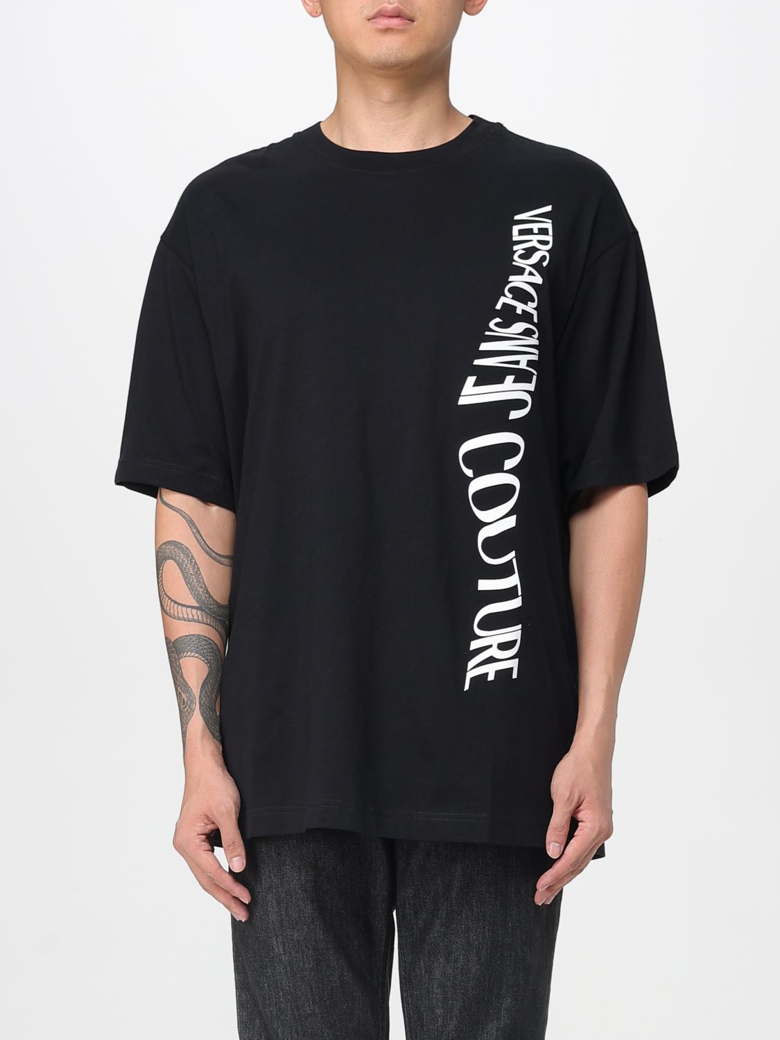 VERSACE JEANS COUTURE T-Shirt Men color Black　VERSACE JEANS COUTURE Tシャツ メンズ カラー ブラック VERSACE