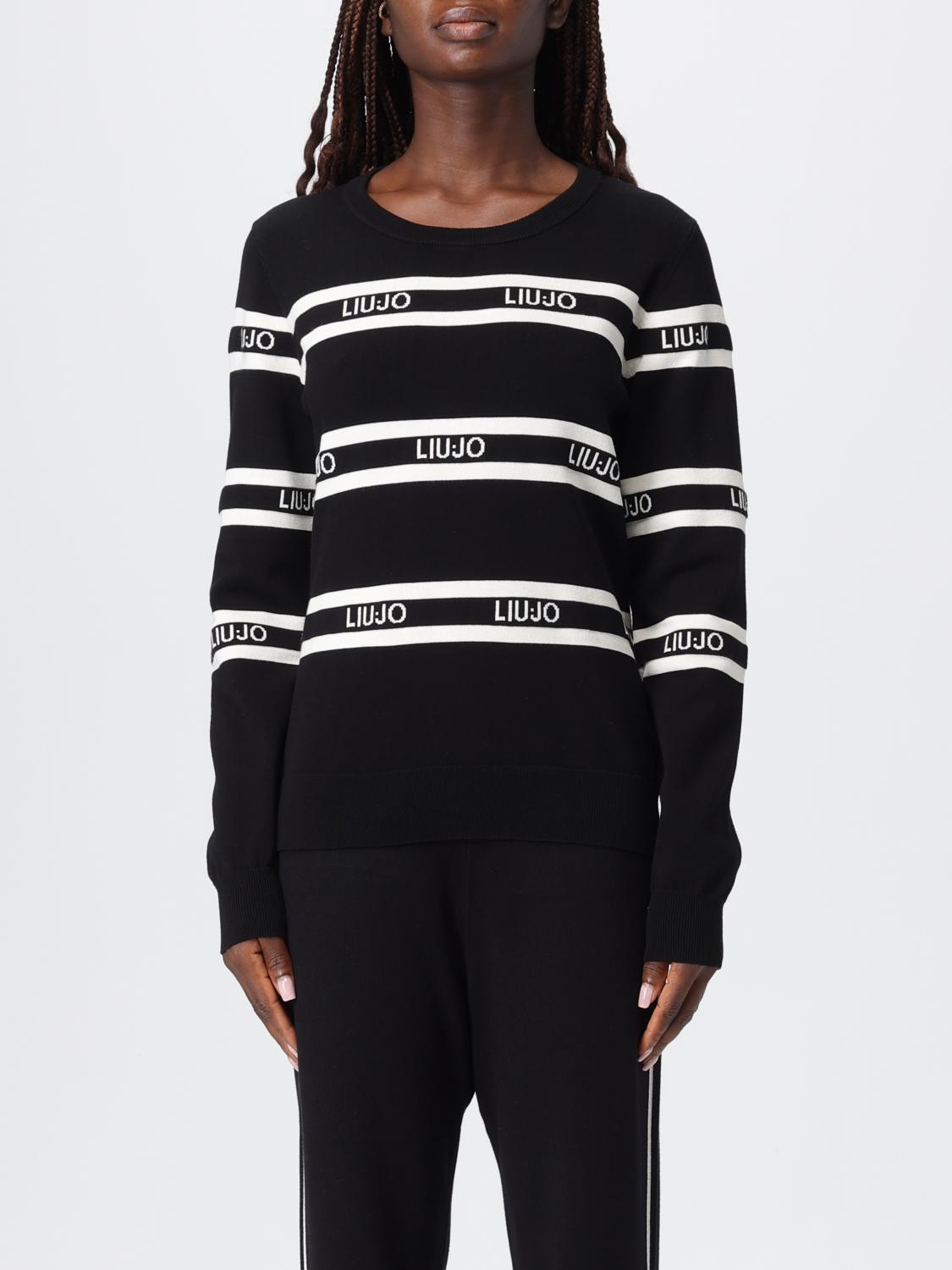 Liu •jo Logo-stripe Crew-neck Sweater In Black