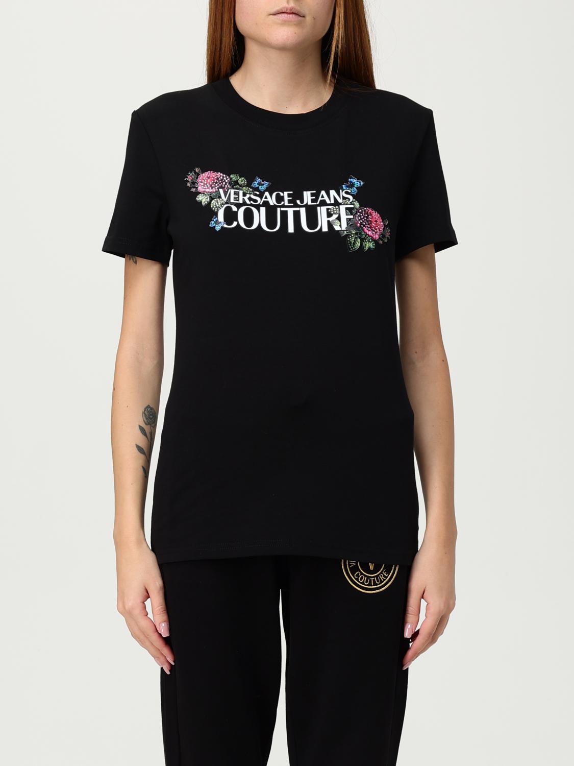 Versace Jeans Couture Floral-embellishment T-shirt In Black