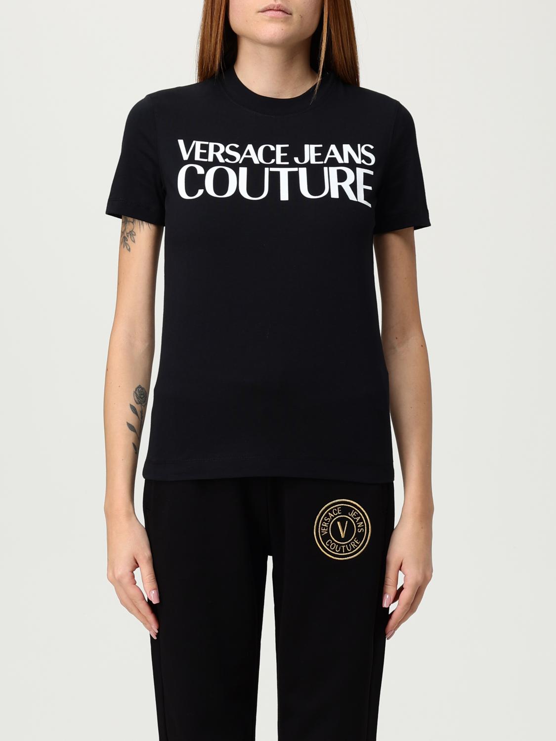 VERSACE VERSACE JEANS COUTURE T-Shirt Woman color Black　VERSACE JEANS COUTURE Tシャツ ウィメンズ カラー ブラック