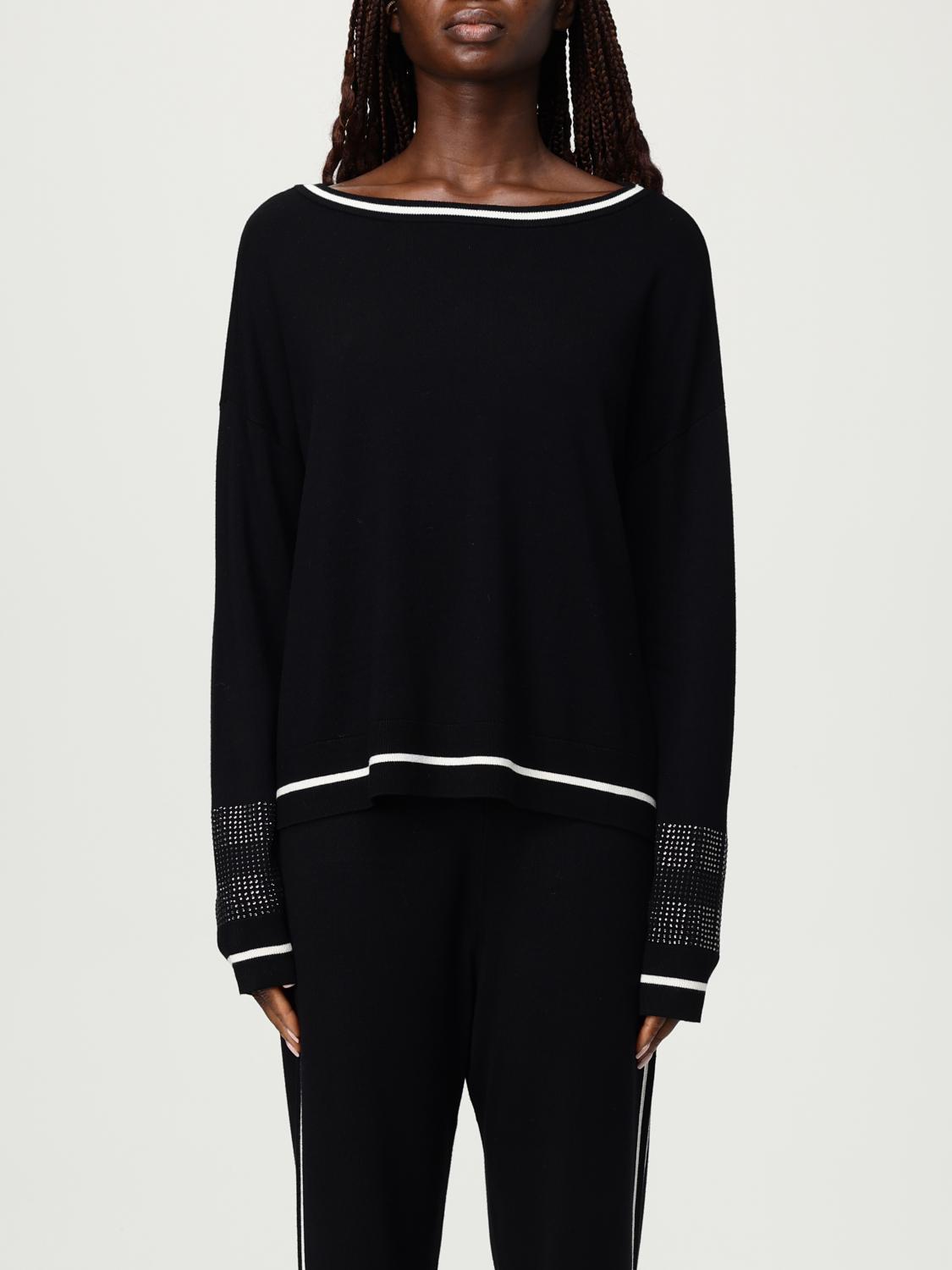 Liu •jo Rhinestone-embellished Round-neck Top In Black