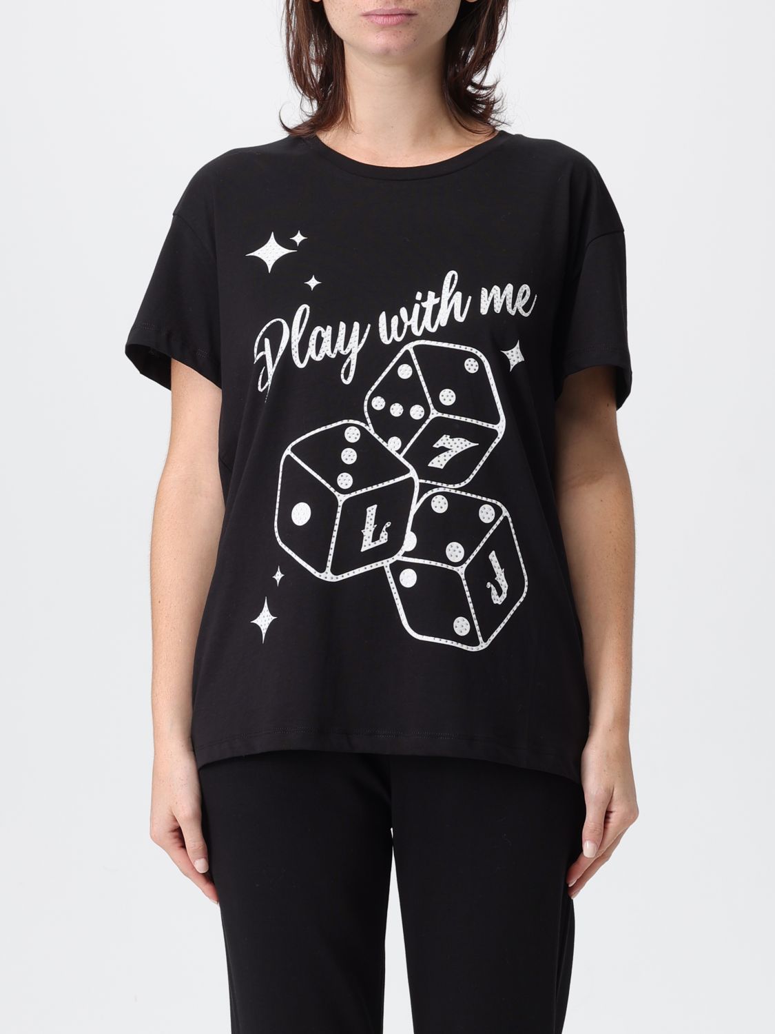 Liu •jo Graphic Print Short Sleeve Casual Top In Black