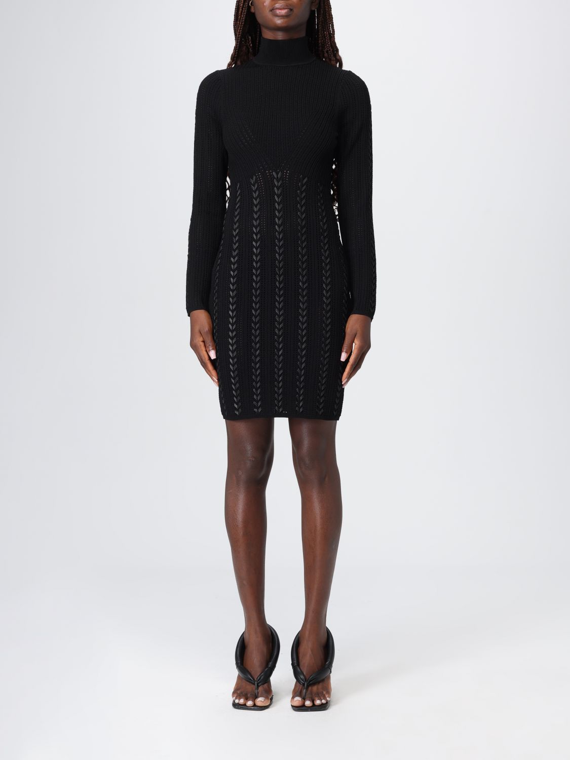 Liu •jo Punched Braided Ribbon Dress In Black