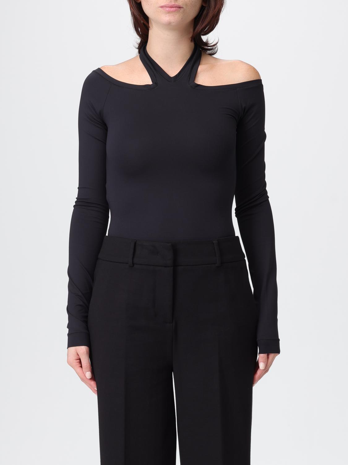 Pinko Long-sleeved Bodysuit With Open Shoulders In Blue