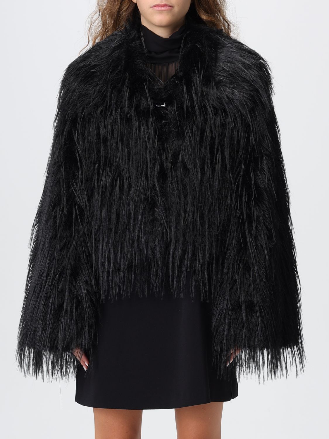 Pinko High-neck Faux-fur Jacket In Black
