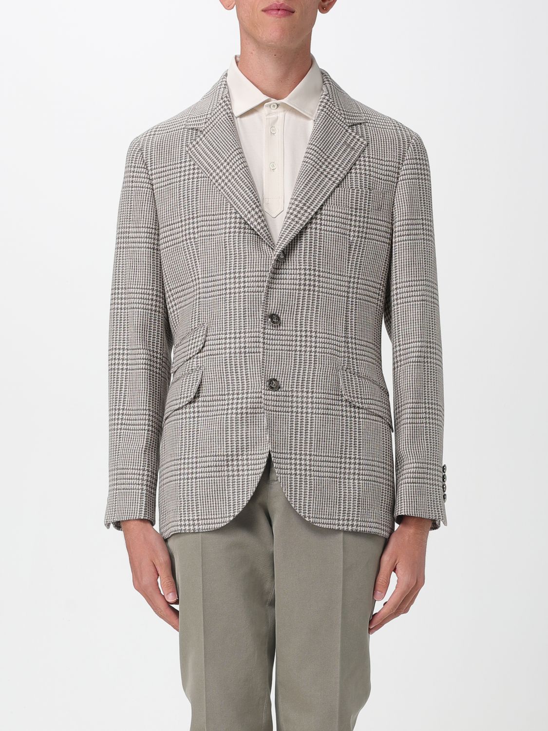 Brunello Cucinelli Houndstooth Check Single-breasted Blazer In Gray